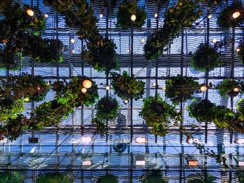 Low angle view of building seen through glass