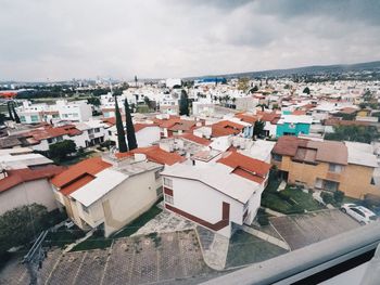 High angle view of town against sky