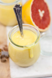 Close-up of drink in jar on table