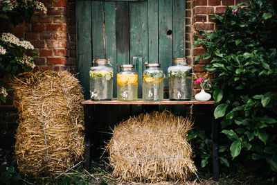 Stack of bottles in jar