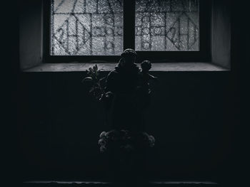 Rear view of woman against window