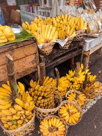 High angle view of yellow bananas for sale at market stall
