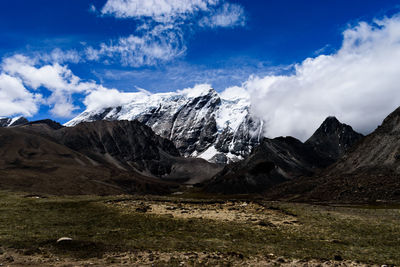 Scenic view of snowcapped mountains against sky