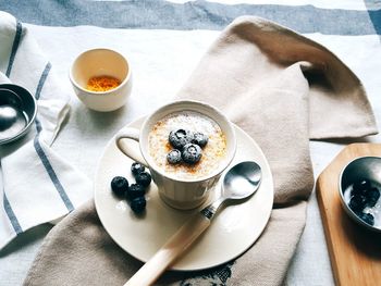 High angle view of breakfast on table