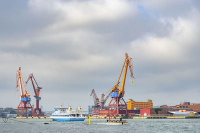 Shipyard with cranes in the port of gothenburg