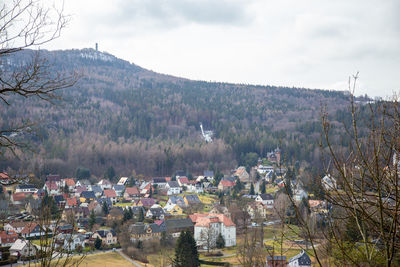 High angle view of townscape against sky