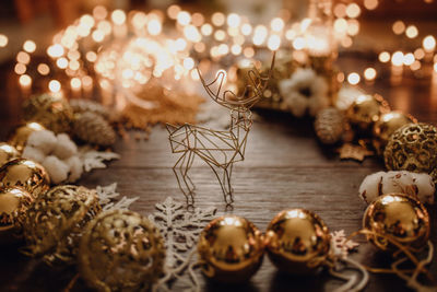 Merry christmas cottage core, vintage preparations - deer ornaments, christmas tree lights
