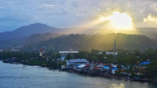 Scenic view of mountains against sky during sunset