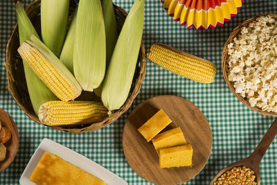 High angle view of various vegetables on table