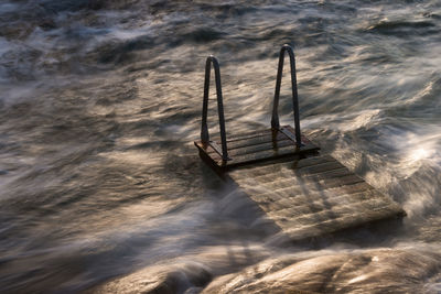 High angle view of ship in sea against sky