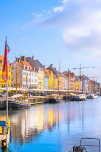 Boats moored in harbor