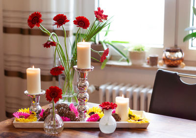 Close-up of flower vase on table