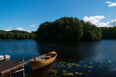 Scenic view of a boat on a lake against sky