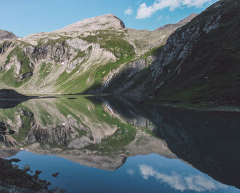 Scenic view of lake against cloudy sky