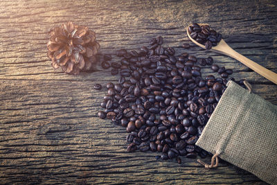 High angle view of coffee beans on table