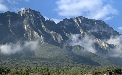 Scenic view of volcanic mountain against sky