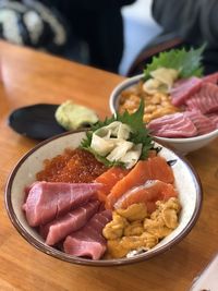 Close-up of meal served in plate on table