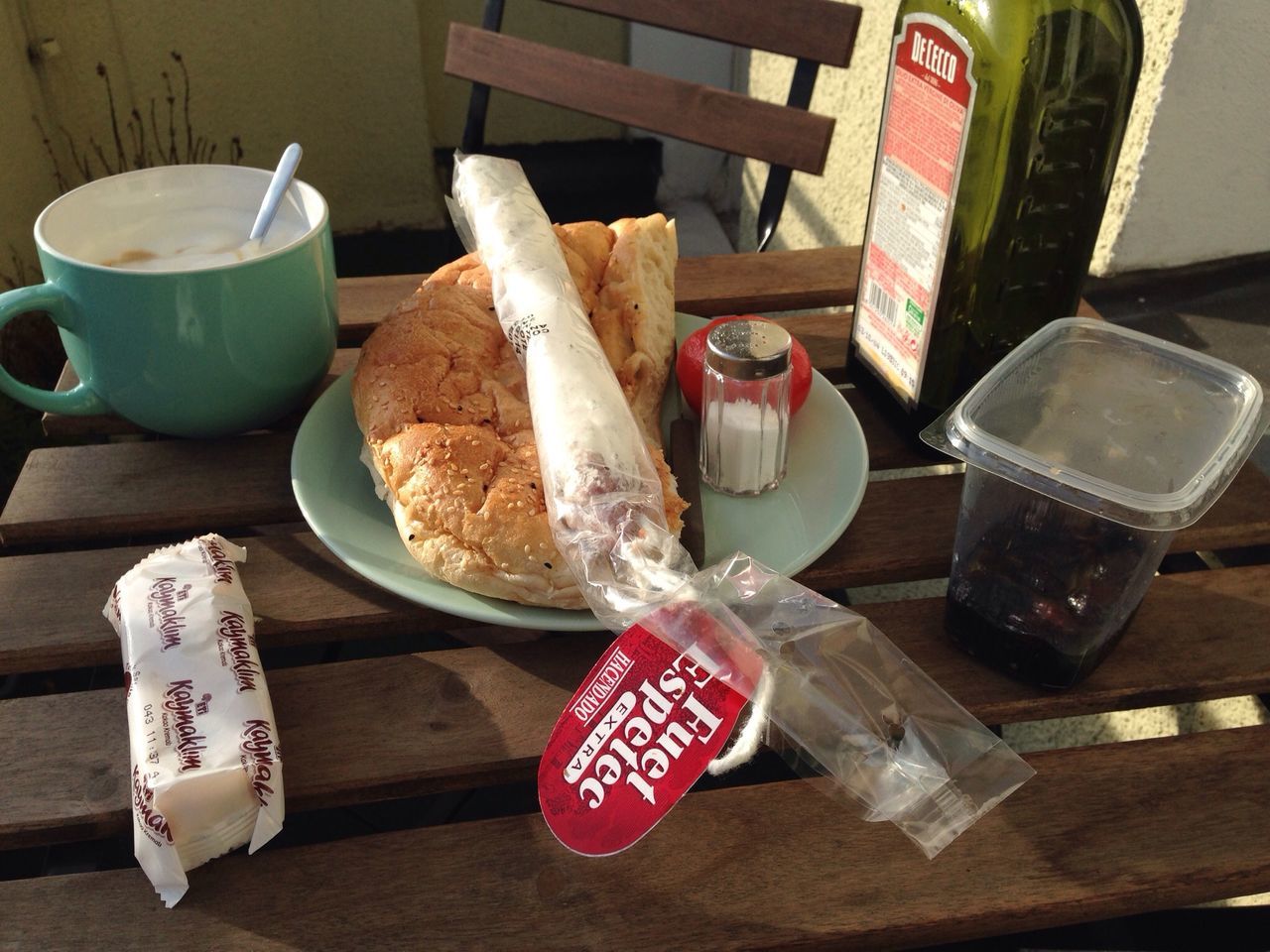 food and drink, freshness, food, table, indoors, still life, drink, healthy eating, ready-to-eat, plate, bread, refreshment, high angle view, wood - material, fork, breakfast, no people, drinking glass, restaurant, close-up