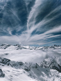 Scenic view of snowcapped mountains against sky