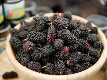 High angle view of berries in bowl