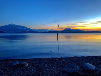 Scenic view of lake against sky during sunset