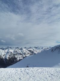 Scenic view of snowcapped mountains against sky