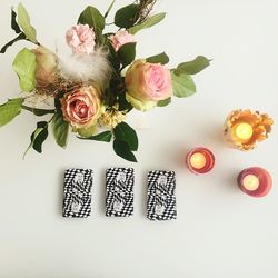 Close-up of flowers on table