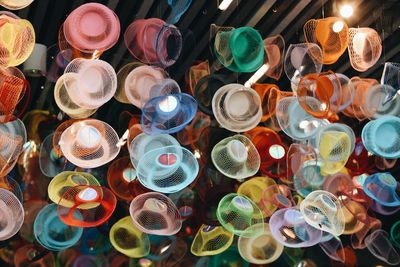 High angle view of multi colored objects for sale