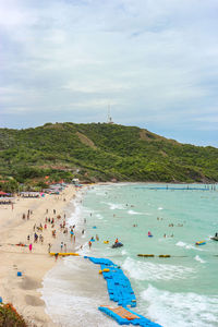 High angle view of people on beach