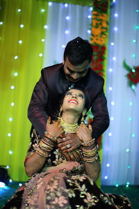 Bride and groom at wedding reception