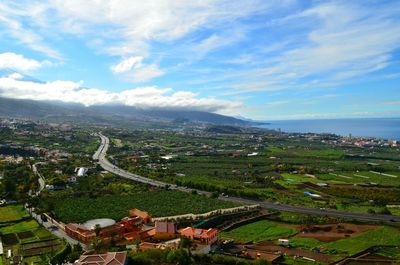 High angle view of townscape against sky