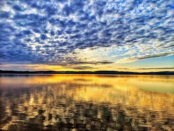 Scenic view of lake against dramatic sky