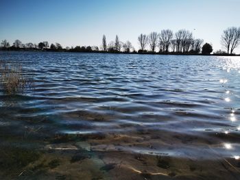 Scenic view of lake against clear sky