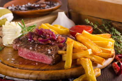 Close-up of food on serving board