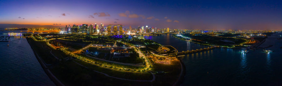 Panoramic view of singapore skyline at night