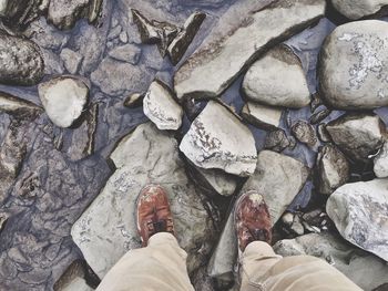 Low section of person standing on rock