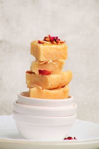 Close-up of cake in plate on table