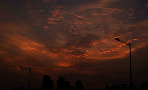 Low angle view of silhouette buildings against sky during sunset