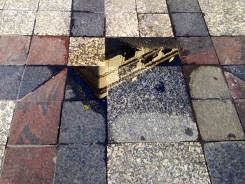 High angle view of cobblestone street