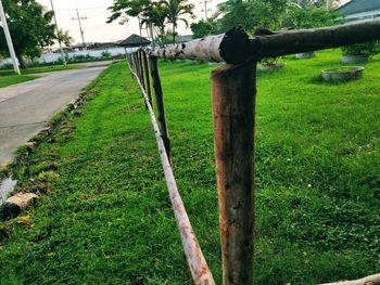 Wooden fence on field