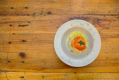 Directly above shot of soup in bowl on table
