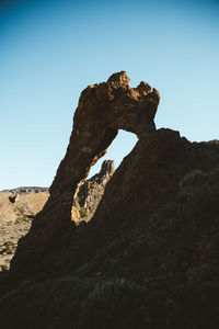 Low angle view of rock formation against clear sky