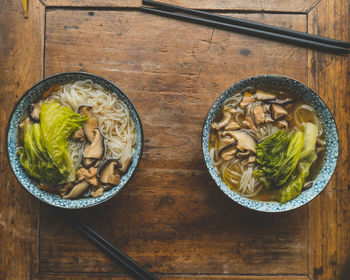 High angle view of food in bowl on table