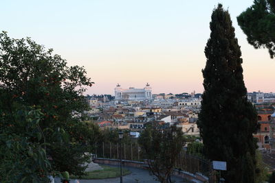 Buildings against clear sky