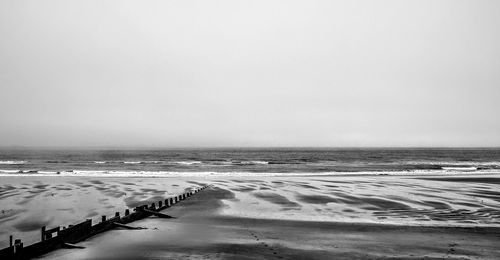 Scenic view of beach and sea against clear sky