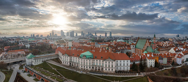 Aerial view of the christmas tree near castle square with column of sigismund