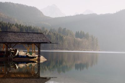 Scenic view of lake by mountains