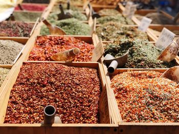 High angle view of food for sale in market