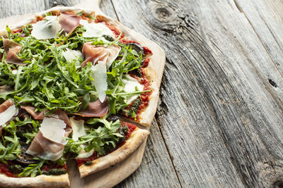 Close-up of pizza on table