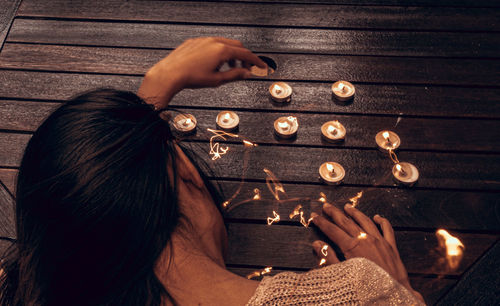 High angle view of woman using smart phone